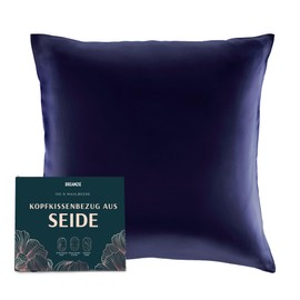 DREAMZIE Silk Pillowcase 40 x 40 cm for Hair and Skin, Pillowcases Silk 19 Momme (Dark Blue, 1 Piece)