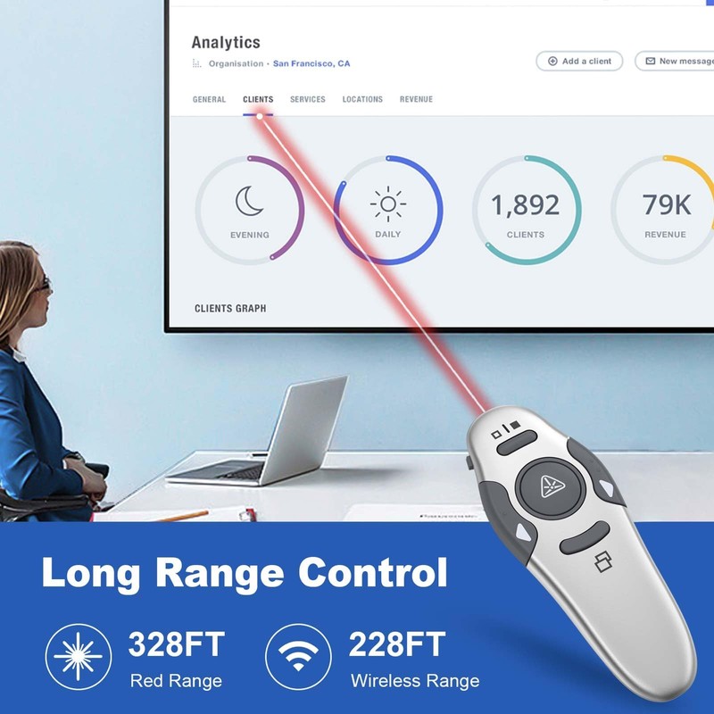 QUI Presentation Clicker Wireless Presenter Remote Clicker for PowerPoint Presentation