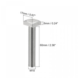 uxcell Square Head Bolt, M10x60mm Fully Thread 304 Stainless Steel Grade C Square Machine Screw