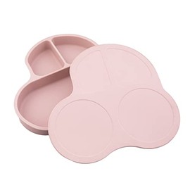 PAPU BABY Plato con divisiones Coche de silicón para bebés 2 piezas. Libres de BPA. Plato con succión. Silicón de grado alimenticio. Alimentación independiente. (Rosa Pastel)