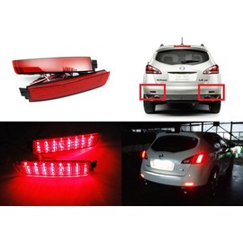2x Red Lens Rear Bumper Reflector LED Fog Tail Stop Brake Light DRL For 2009-16 Juke F15 Murano Z51 Sentra FX37 FX50
