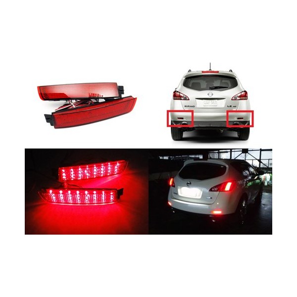 2x Red Lens Rear Bumper Reflector LED Fog Tail Stop
