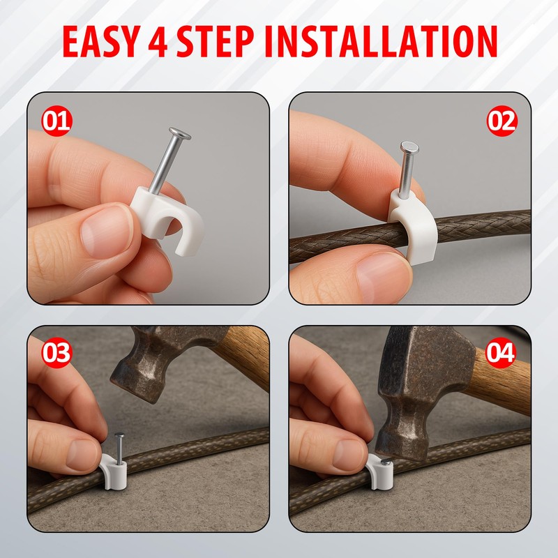 SCREWBOX® Cable Clips, 400 Pcs Durable White Wire Clips -4/6/8/10mm,