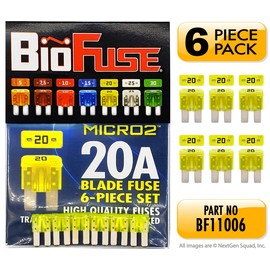 BioFuse Micro2 APT ATR 6-Piece 20A Automotive Car Fuses (Set of 6 Micro 2 Blade Fuses) Transparent and Clearly Marked