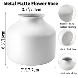 Goaste Metal Matte Flower Vase, Small White Vase for Flowers, 6.3 Inch Tall Iron Frosted Floral Arranging Vases, Nordic Style Round Boho Vases for Modern Minimalist Home Decor, Wedding, Bookshelf