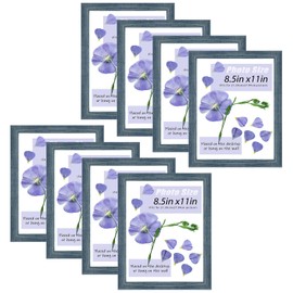 Frametory, 8.5x11 Picture Frame with Glass, Tabletop & Wall Horizontal or Vertical Display, 8 1/2 x 11 Photo Frame for Diploma, Documents (Blue, 8-Pack)