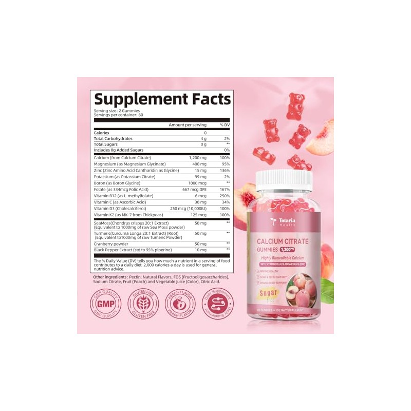 2 Pack Calcium Citrate Gummies 1200 mg - Calcium Supplements