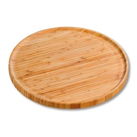 LS-LebenStil 4 x XL Wooden Pizza Plates 32 cm Round FSC - Set of 4 - Bamboo Pizza Board Serving Board for Pizza, Tarte Flambée, Cheese Bread Board, Chopping Board, Wooden Board, Vesper Board, Wooden