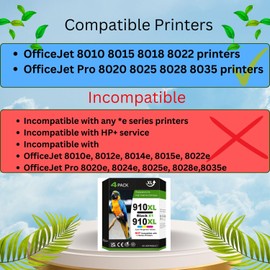 910XL Ink Cartridges for HP Printers Replacement for HP 910XL Ink Cartridges Combo Pack for HP 910 Ink Work for Office Jet Pro 8020 8025 8028 8010 Printer Black and Color, 4 Pack