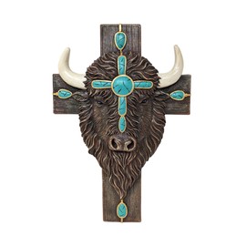 BestGiftEver Turquoise Bison Wall Cross - North American Wall Cross - Southwestern Rustic Cross Decor - American Buffalo Cross - Religious Wall Decor and Cultural Wall Ornament