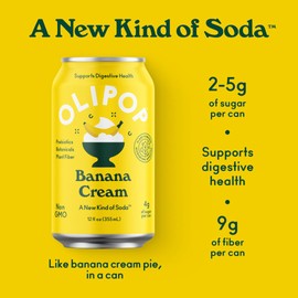 OLIPOP Prebiotic Soda Pop, Banana Cream, A New Kind of Soda Packed with Prebiotics, Fiber, and Botanicals, Gluten Free, Vegan, GMO Free, 12oz (12-Cans)