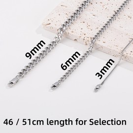 MAIBAOTA Mens Necklace Silver Stainless Steel Cuban Chain Men's Necklaces Jewellery Gifts for Men 3mm Width 46cm Length