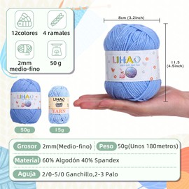 LIHAO Estambres para tejer de 12 Colores Hilos Algodoneros Decagramo per Color Colores Amorosos Super Aptan para Primavera y Invierno