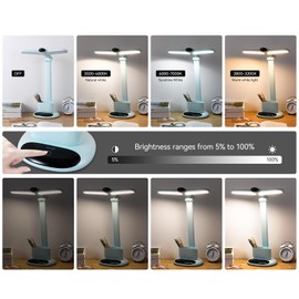 VAVOFO LED Desk Lamp 6785-2700-7000K Adjustable Color Temperature, 700 Lumens, Dual-Head Design, Pen Holder, USB-C Charging, 2400mAh Battery, 2.5hrs Wireless Use (Blue)
