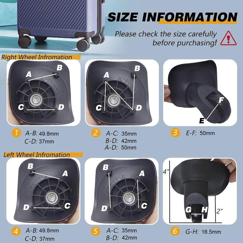 Tobeso-Nuoze Luggage Wheels Replacement for Suitcase 4 Pieces Suitcase Wheels