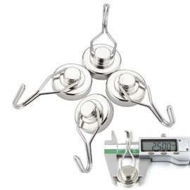 Magnetic Hook, with Magnet, Rustproof, Stainless Steel, Set of 4, Vertical Load Capacity: 55.1 lbs (25 kg), Horizontal Load Capacity: 1.2 lbs (6 kg), Diameter 1.0 inches (25 mm), Corrosion Resistant