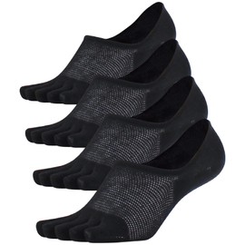 PIENILO Men's Five Toe Socks, Ankle Socks, Foot Cover, 5 Toes, No Shedding Socks, Black, 9.4 - 10.6 inches (24 - 27 cm), Set of 4 Pairs, Black 4 pairs
