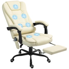 Vinsetto 7-Point Vibrating Massage Office Chair, High Back Computer Chair with Lumbar Support, Footrest, Reclining Back, Adjustable Height, Cream White