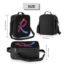 Initial Lunch Bag for Boys/Grils/Youth, Waterproof Reusable Portable Lunch Tote for Students, Colorful Men Women Lunch Box, Thermal Cooler Bag for Work, Travel, Picnic, Rainbow Letter R