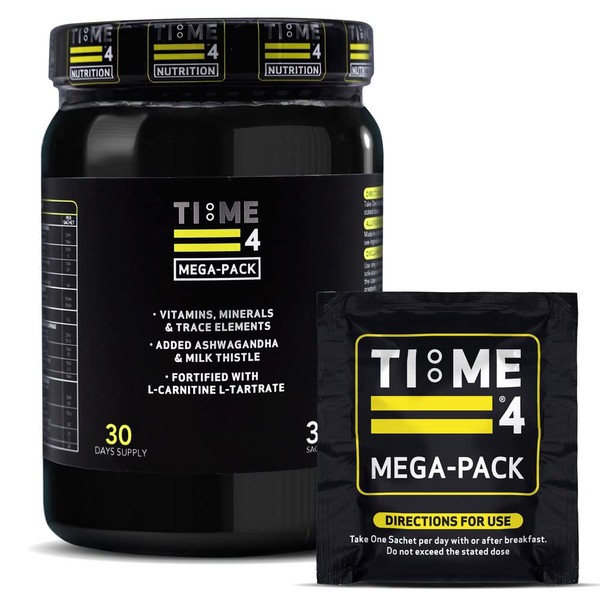 Time 4 Mega - Pack 30 Day Supply - Ultra High Strength Vitamins, Minerals, Trace Elements, Herbal Extracts, Omega 3 Fatty Acids, L-Carnitine, CoQ10, Liver Support Liver Health & Nootropic Complex