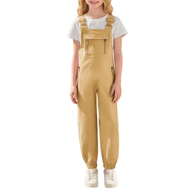 Haloumoning Girls Bib Overalls Kids Summer Adjustable Straps Jumpsuits with Pockets 5-14 Years