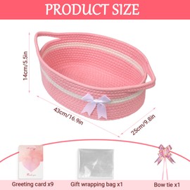 Dengthrive Gift Basket Empty Braided Storage Basket: Basket for Gifts with Gift Foil Transparent Gift Bow Greeting Cards for Wedding Baby Shower Birthday Thanksgiving Christmas