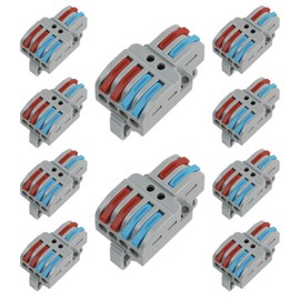Teansic 10PCS DIN Rail Wiring Connectors,2 in 4 Out Quick Wire Terminal Blocks,Push-in Lever Wire Connectors