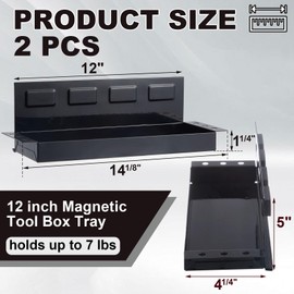 Tandefio 2 Pcs 12" Magnetic Tool Box Tray with Screwdriver Holder Magnetic Can Holder Spray Can Organizer Magnetic Tool Shelf for Hand Tools Store Shop Workshop Garage, Holds 6 Screwdrivers (Black)