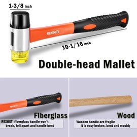 REXBETI 43-Piece Upgraded Laminate Flooring Tools, Wood Flooring Installation Kit, Solid Tapping Block with Handle, Durable Pull Bar, Diameter 1 3/8" Reinforced Double-Faced Mallet, 40 Spacers