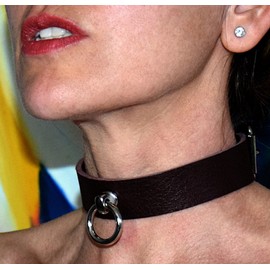 Lockable Premium BDSM Collar with O Ring Soft Leather Brown Bondage Handmade Unisex