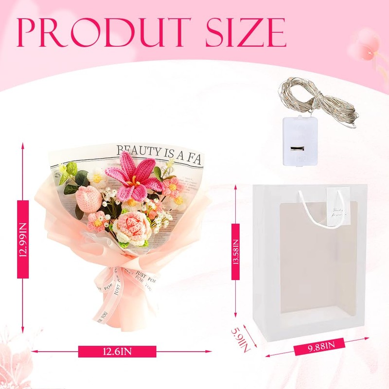 Phaicoilo Crochet Flower Bouquet Tulip Rose: Completed Crochet Tulip Flowers