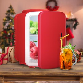 Simple Deluxe Portable Mini Fridge, 4L/6 Can Cooler and Warmer Compact Refrigerator for Skincare, Cosmetics, Beverage, Food, for Bedroom, Red
