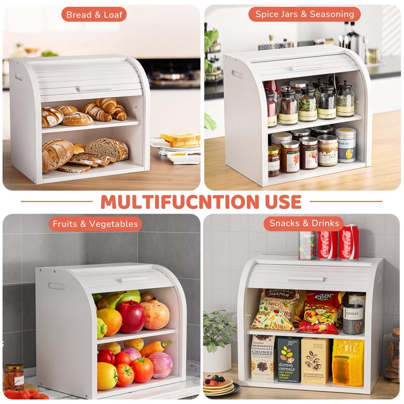 G.a HOMEFAVOR Bread Box: Large 2-Tier Bamboo Roll Top Bread