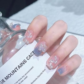 CQJSYL Nail Tips, Set of 24, Nail supplies, Round Tips, Short Cute Nail Design, Small And Short, Ballet, Stick-On Nails, Includes 48 Double-Sided Tape