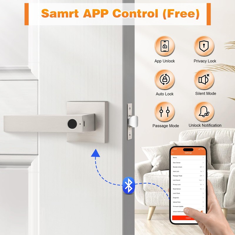Probrico Smart Lock Keyless Entry Door Lock with Handle, Satin
