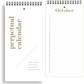 Mageeki Perpetual Calendar, 5"x10" Perpetual Desk Calendar for Reminding Anniversaries, Important Dates, Festivals, Birthday, Wall Hanging Calendar Book (Gold,12 Sheets)