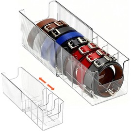 Organizador De Cinturón De Acrílico, Caja para Cinturones con 4 Compartimentos Escalable, Soporte De Exhibición para Cinturones Transparente, para Guardar Corbatas, Accesorios Y Cosméticos