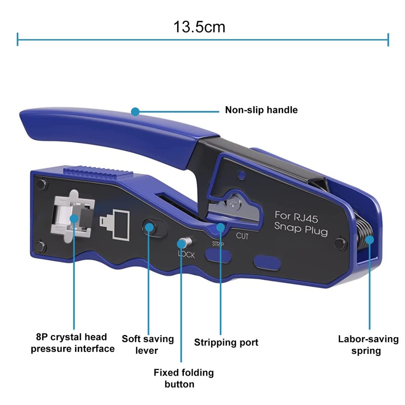3DBUYER RJ45 50pcs Crimping Tool Kit, All-in-One Tool Cuts, Strips,