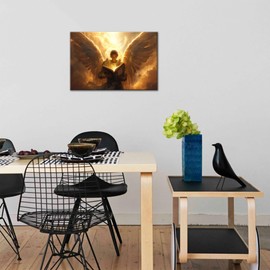 ANRUOXI Christian Wall Art, Armor of God Angel Warrior Holding Bible Picture, Framed Religion Canvas Prints, Modern God Wings of Angel Painting for Living Room Bedroom Bathroom Decoration 18x24 Inch