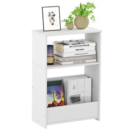 HAYOFAMY 3-Tier Narrow End Table, Small Stand Shelf Narrow White Side Table with Storage Shelf, Small Bookshelf Bedside Table for Bedroom, Living Room, Office, Bathroom