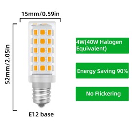 OPXELUYO E12 Led Light Bulbs 4W Equivalent 40W Halogen Candelabra Chandelier Bulb AC 120V Appliance Warm White 3000K Pack of 6
