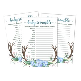 Inkdotpot Set Of 50 Baby Shower Word Scramble Game Cards Gender Neutral Antler (Boy) Party Supplies-Fun Baby Shower Game Favors