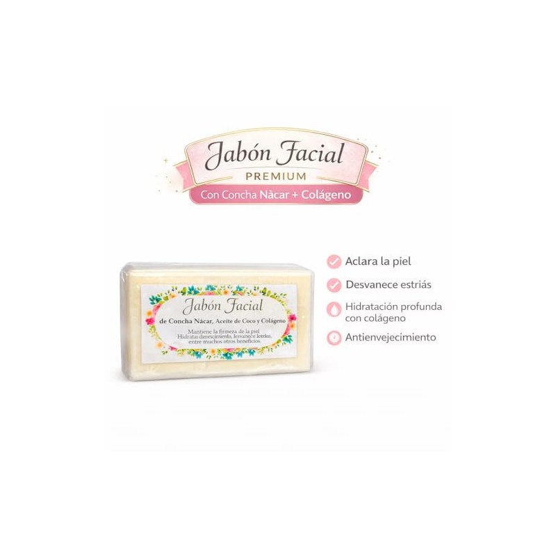 Jabón Artesanal Concha Nacar, Aceite de Coco y Colágeno 100gr,