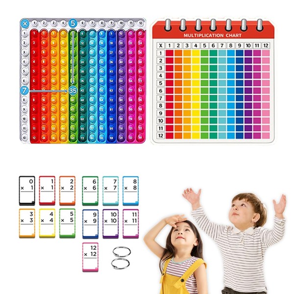 WRQIOO Multiplication Flash Cards, Math Flash Cards+Pop Fidget Chart, Times