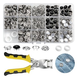 NXTOV 11.5 mm Pearl Snaps Button Kit with Fastener Pliers – 400Pcs Snap Fasteners Press Tool for DIY Clothing, Hats, Sewing Crafts, Repair & Apparel Making,White Balck