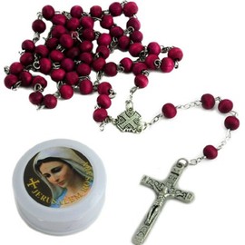 Rosary Beads Catholic Necklace Christian Pendant Prayer Blessed Wood Long Israel Red