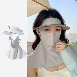 WKYHLGKL Women's Sun Visor, Face Cover, With Contact Cooling Mask, 3 Set, Wide Brim, Small Face Effect, Sweat Absorbent, Quick Drying, Sun Hat, Women's, UV Protection, UPF+50, Visor Cap, Adjustable