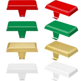 Zhengmy 8 Pcs Christmas Stocking Holders for Mantel Metal Hanging Hooks Stocking Hangers for Fireplace Xmas Party Decoration(White, Gold, Red, Green)