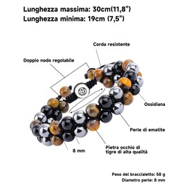 VGWON Bracelet for Men and Women, Triple Protection, 8 mm Obsidian Hematite Bracelet, Tiger's Eye Healing Natural Stone Bead Bracelet, Gift for Men and Women, Brings Good Luck and Prosperity,