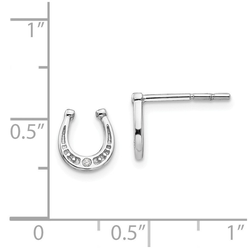 Solid 925 Sterling Silver Diamond Horseshoe Post Studs Earrings -